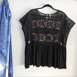 Free People Embroidered Tribal Tunic Shirt